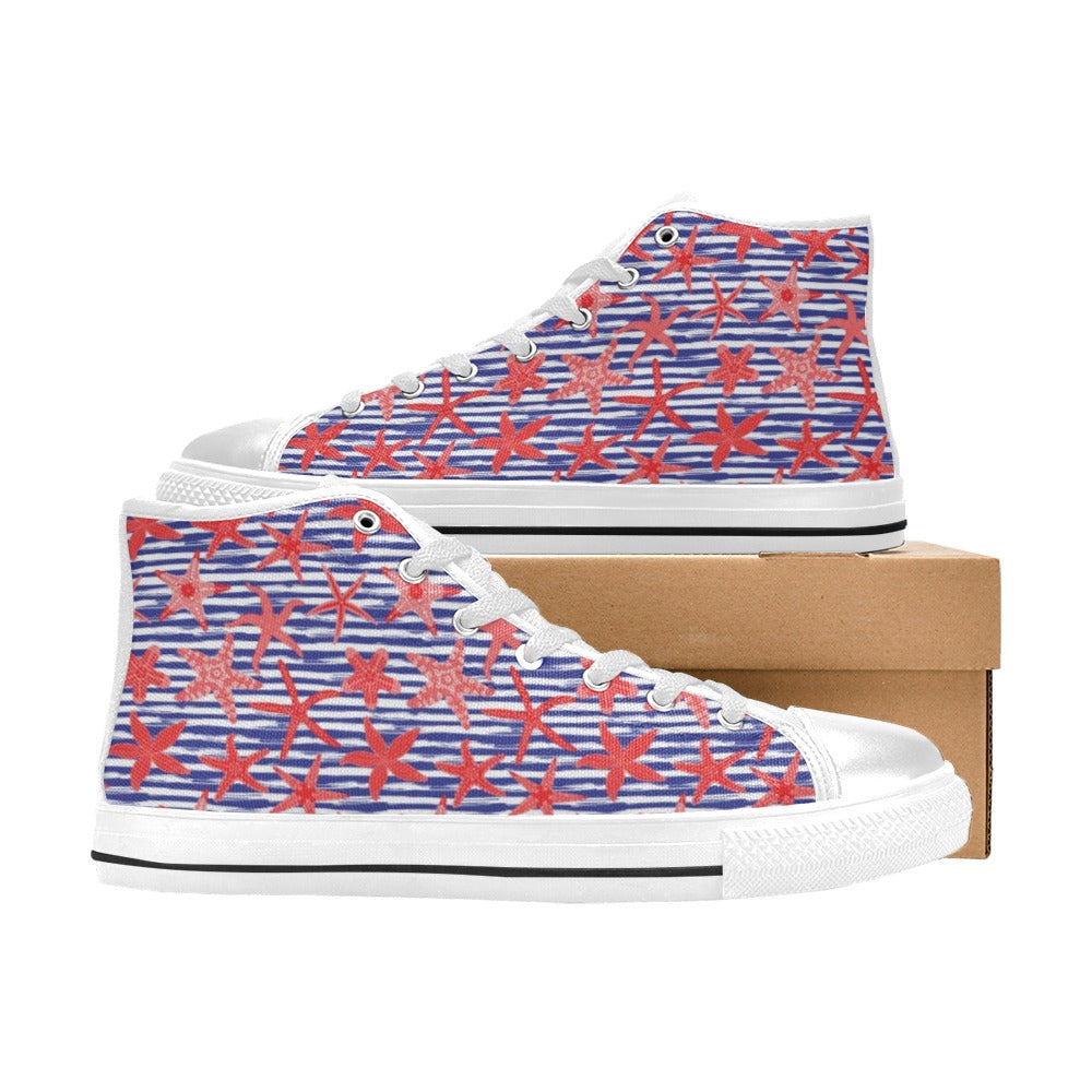 Starfish Print Design LKS401 Men's High Top Canvas Shoes