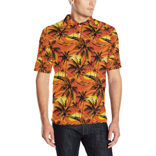 Palm Tree Pattern Print Design A02 Men Polo Shirt