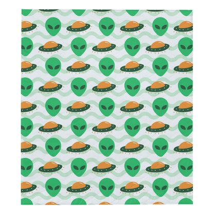 Alien UFO Pattern Print Design 04 Premium Quilt