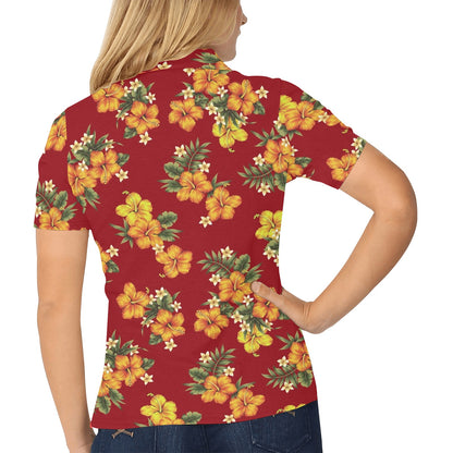 Orange Hibiscus Pattern Print Design HB026 Women's Polo Shirt