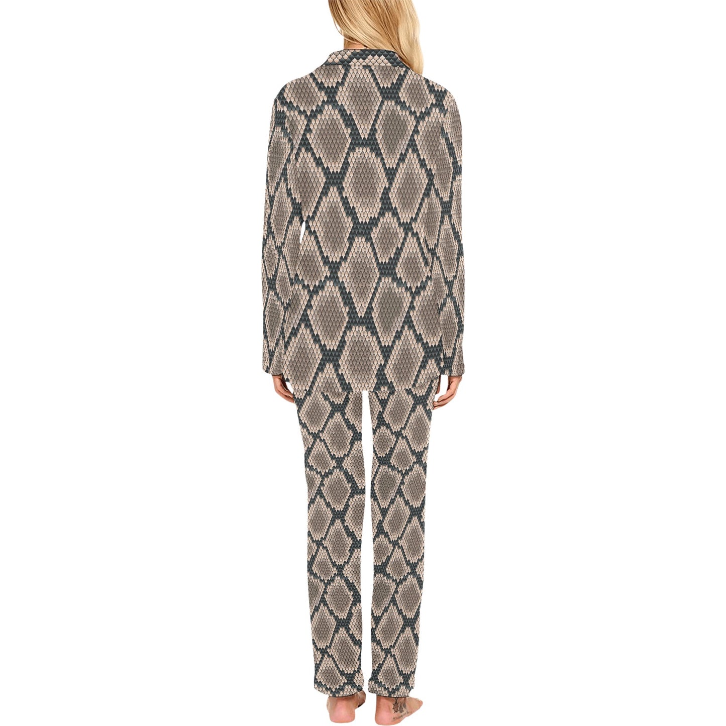 Snake Skin Design Print Women's Long Pajama Set