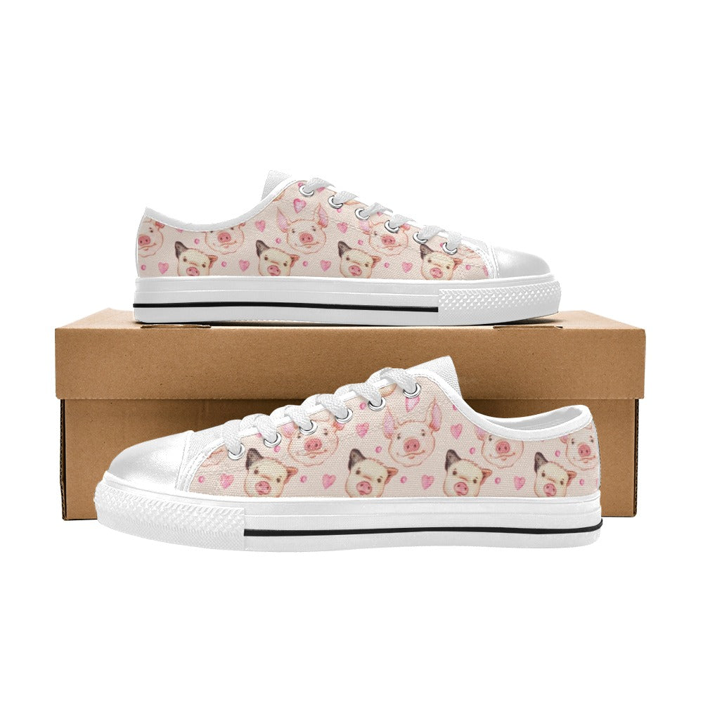Pig Print Design LKS406 Women's White Low Top Shoes