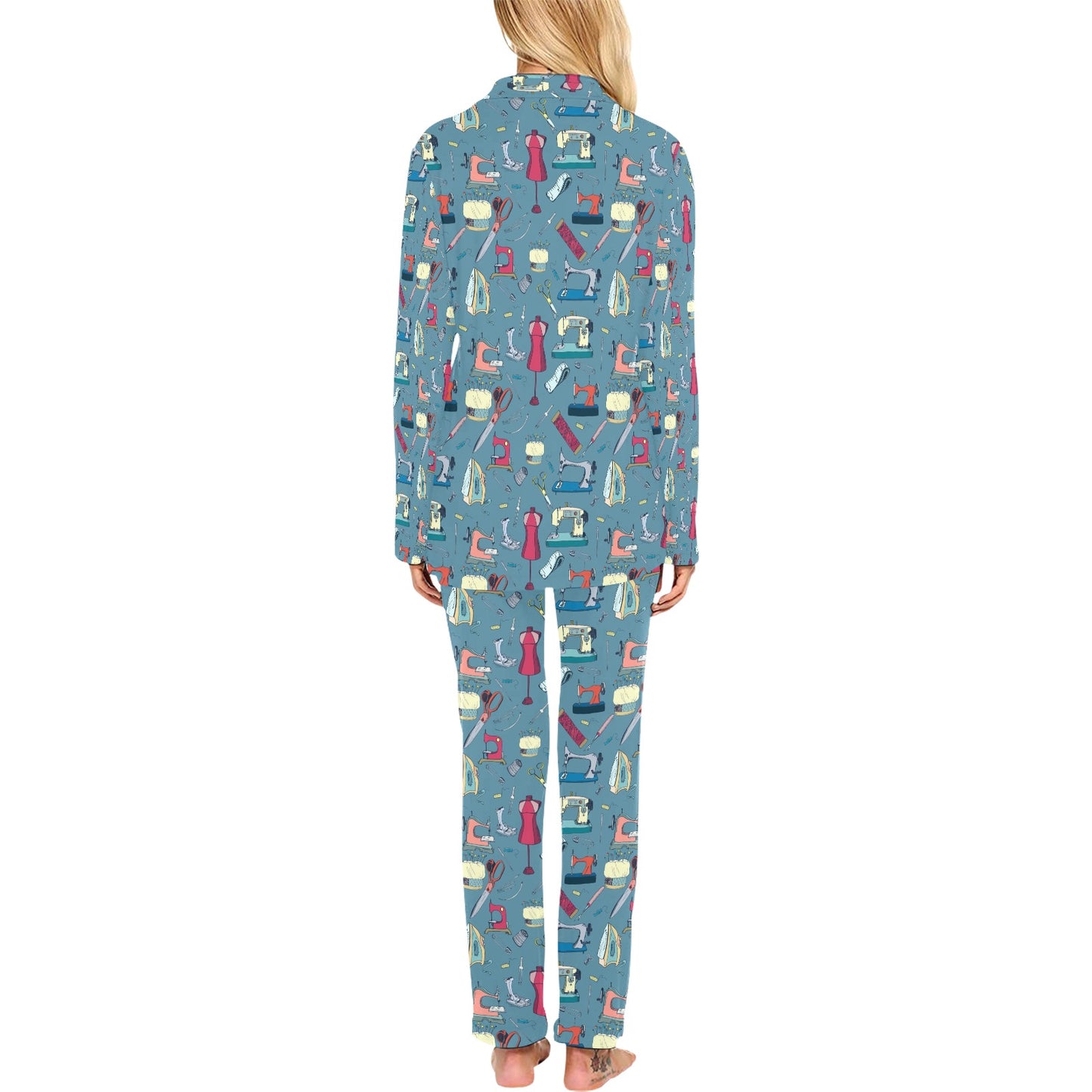 Sewing Equipment Print Design LKS301 Women's Long Pajama Set