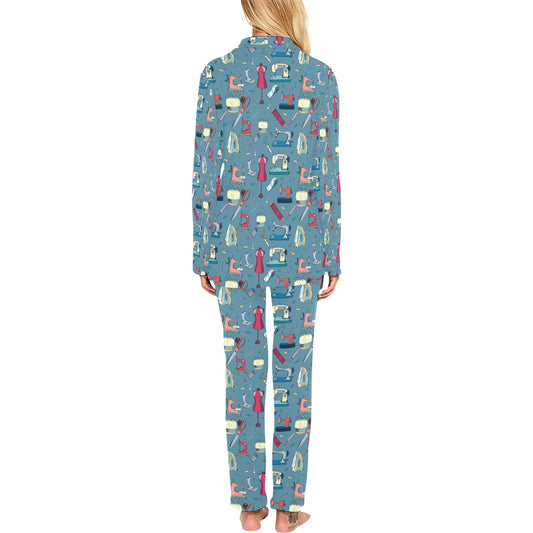 Sewing Equipment Print Design LKS301 Women's Long Pajama Set