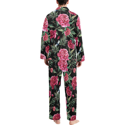 Peony Pattern Print Design PE04 Men's Long Pajama Set