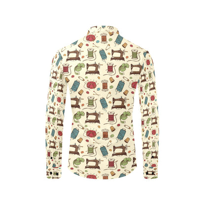 Sewing Equipment Print Design LKS303 Men's Long Sleeve Dress Shirt