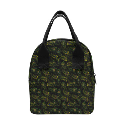 Peacock Feather Pattern Design Print Insulated Lunch Bag