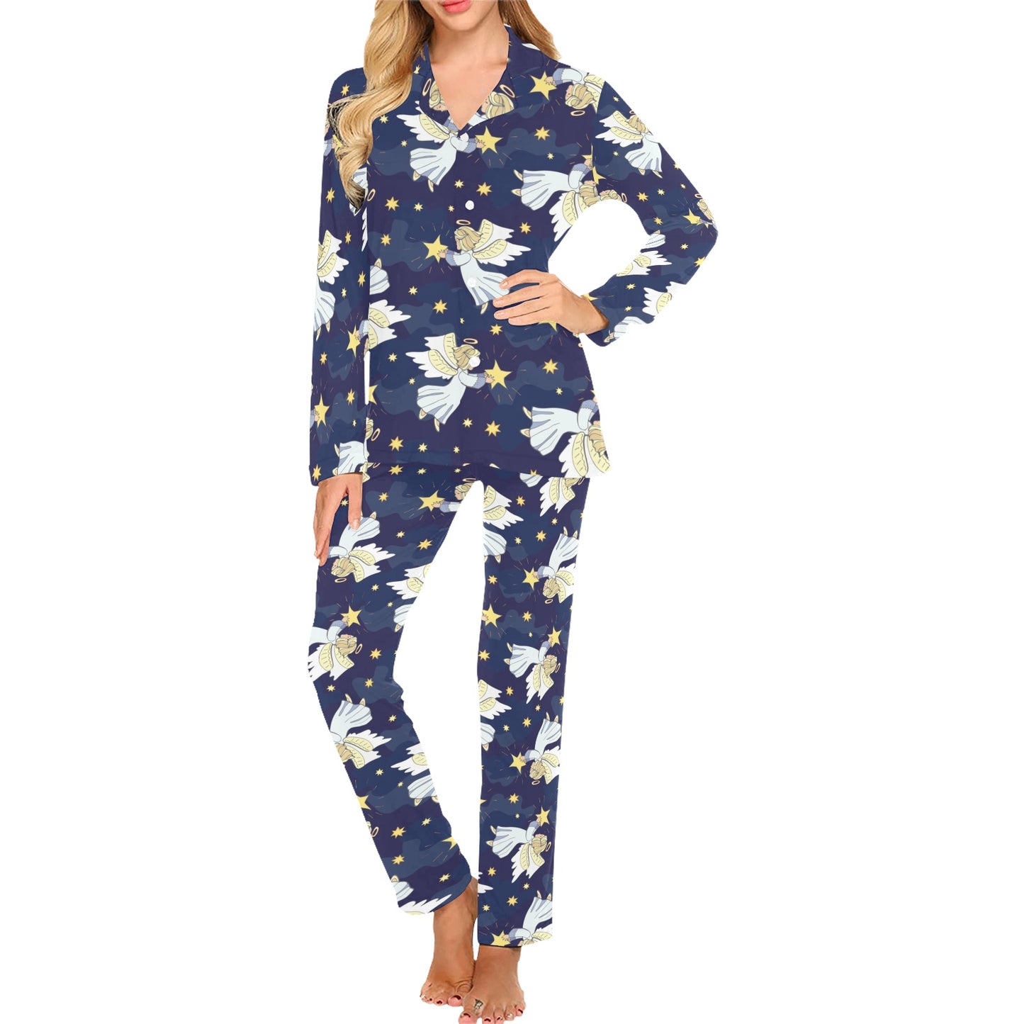 Angel Pattern Print Design 06 Women's Long Pajama Set