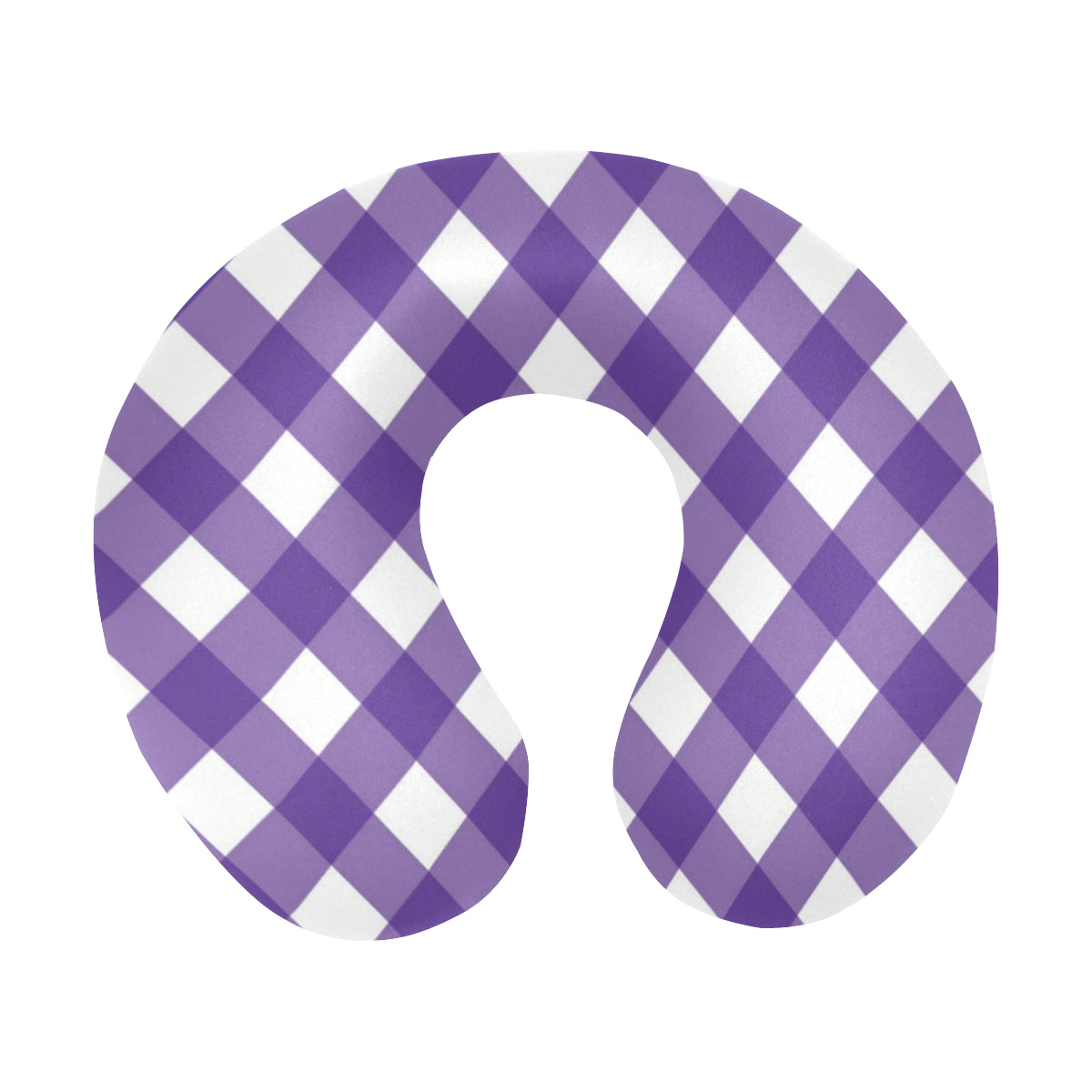 Gingham Purple Pattern Print Design 03 U-Shaped Travel Neck Pillow