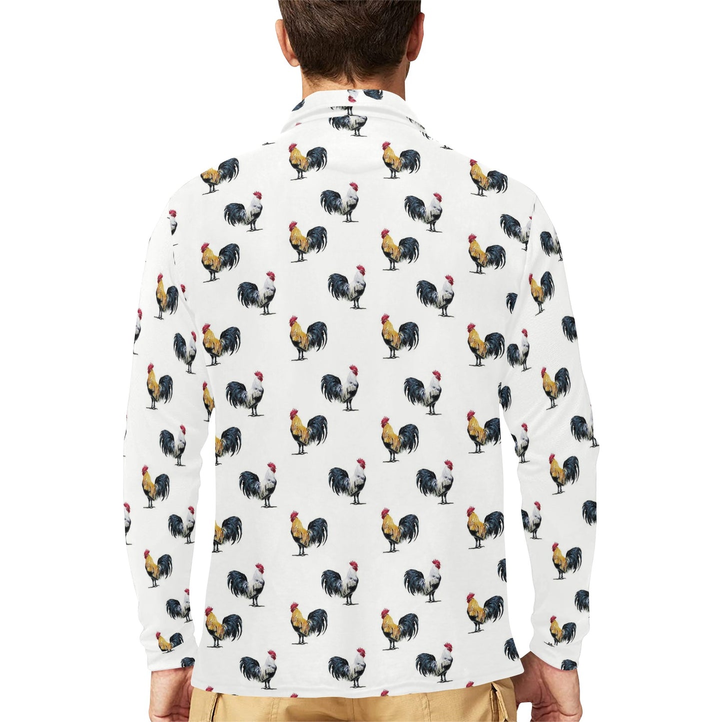 Chicken Pattern Print Design 02 Long Sleeve Polo Shirt For Men's