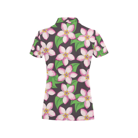 Pink Plumeria Pattern Print Design PM019 Women's Polo Shirt