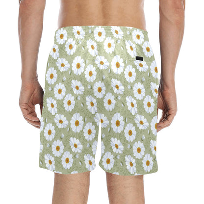 Daisy Yellow Print Pattern Men's Swim Trunks Beach Shorts