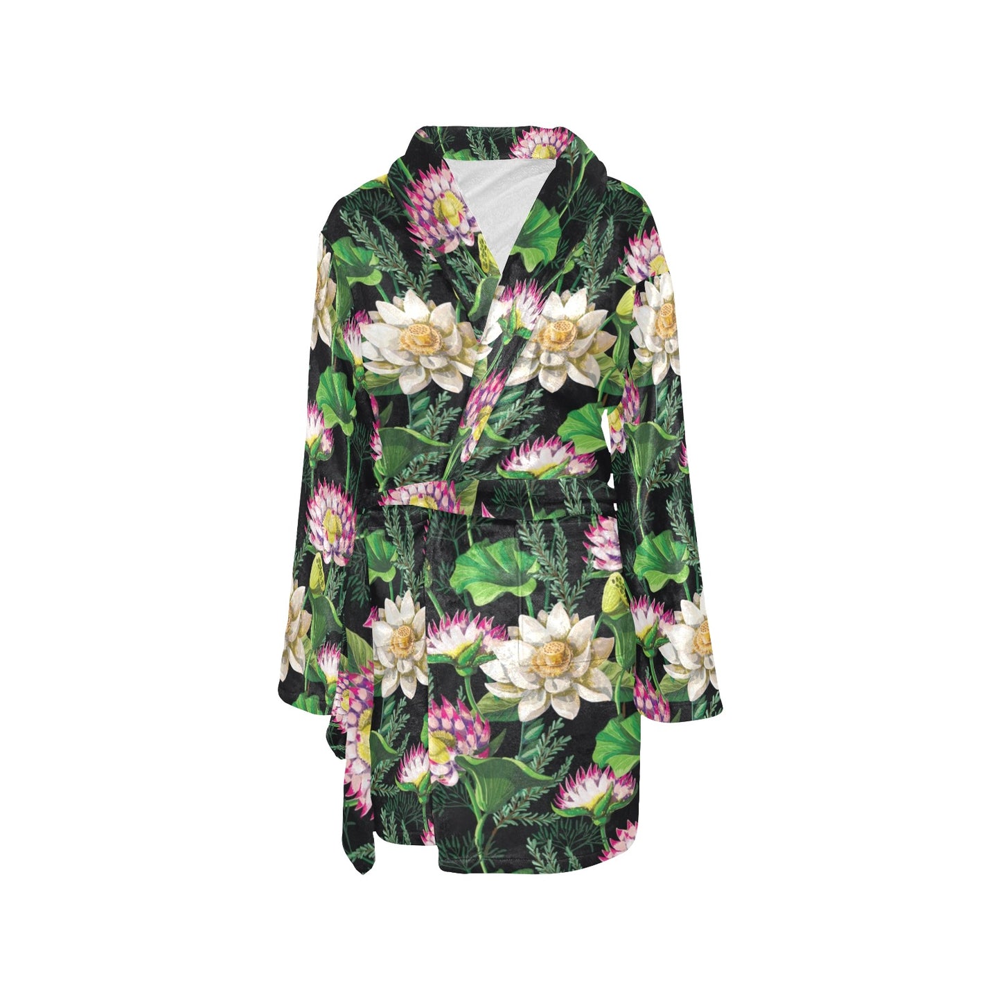 Water Lily Pattern Print Design WL010 Women's Fleece Robe