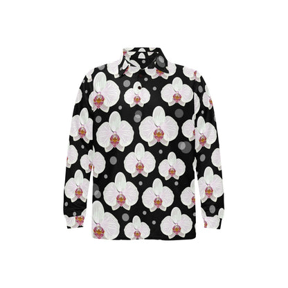 Orchid White Pattern Print Design OR09 Long Sleeve Polo Shirt For Men's