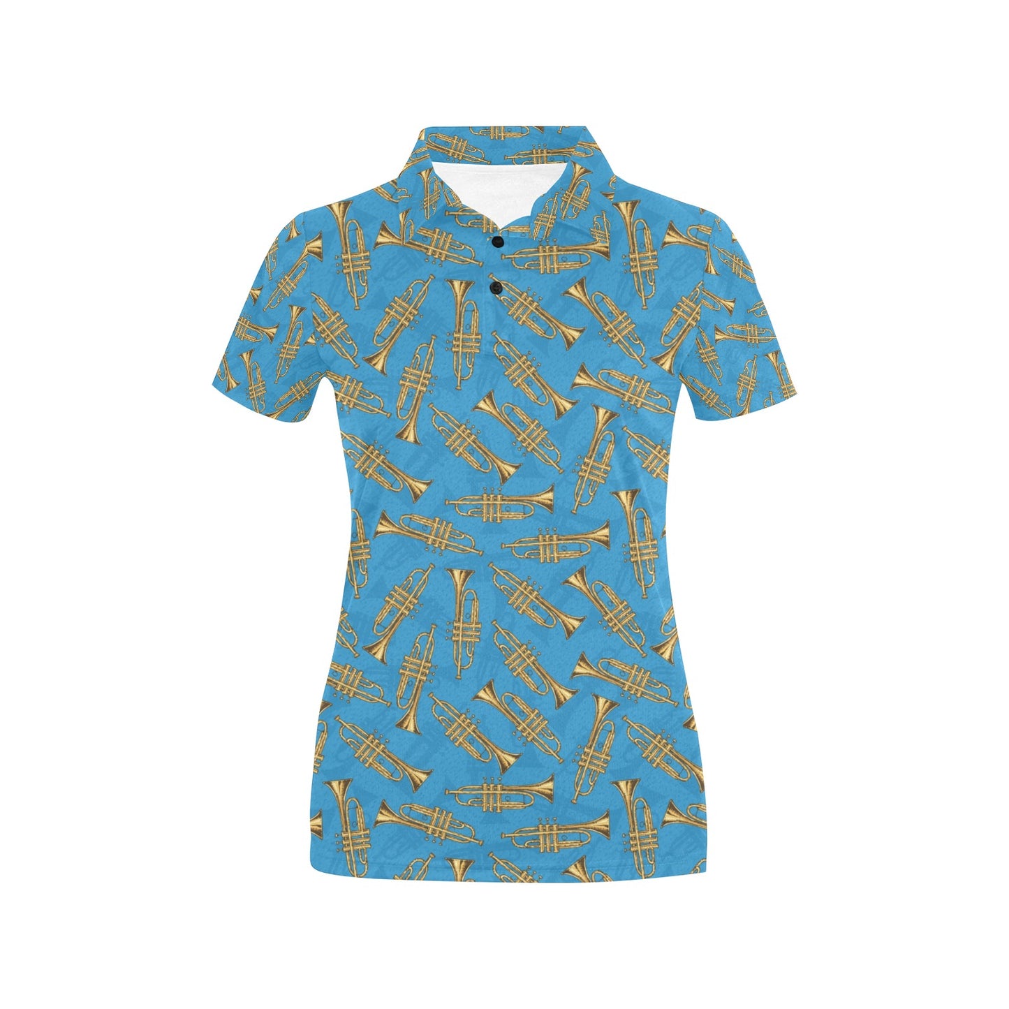Trumpet Golden Pattern Themed Print Women's Polo Shirt