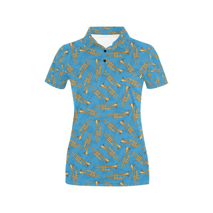 Trumpet Golden Pattern Themed Print Women's Polo Shirt