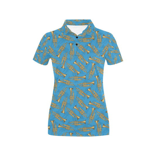 Trumpet Golden Pattern Themed Print Women's Polo Shirt