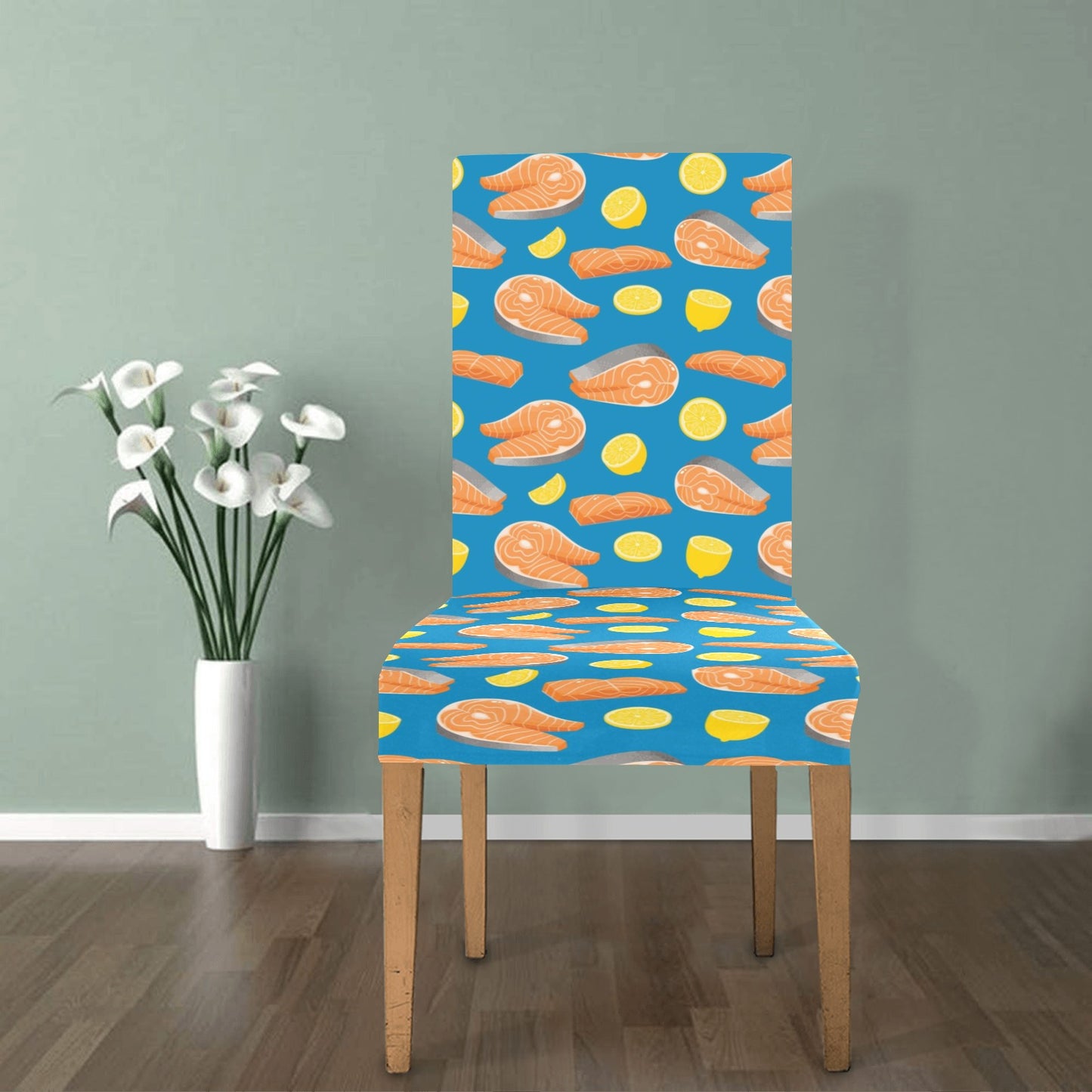 Salmon Steak With Lemon Print Design LKS308 Dining Chair Slipcover