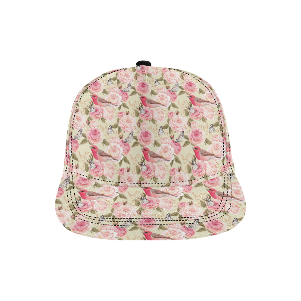 Bird Butterfly Pink Flower Print Pattern Snapback Cap