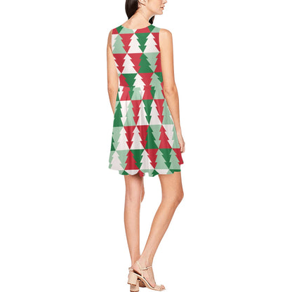 Christmas Tree Pattern Print Design 01 Sleeveless Dress