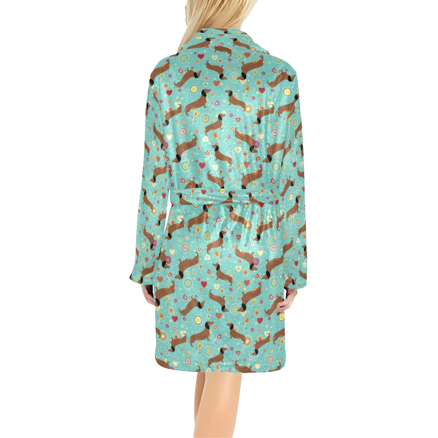 Dachshund with Floral Print Pattern Women's Fleece Robe