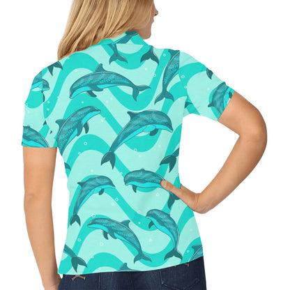 Dolphin Wave Print Women's Polo Shirt