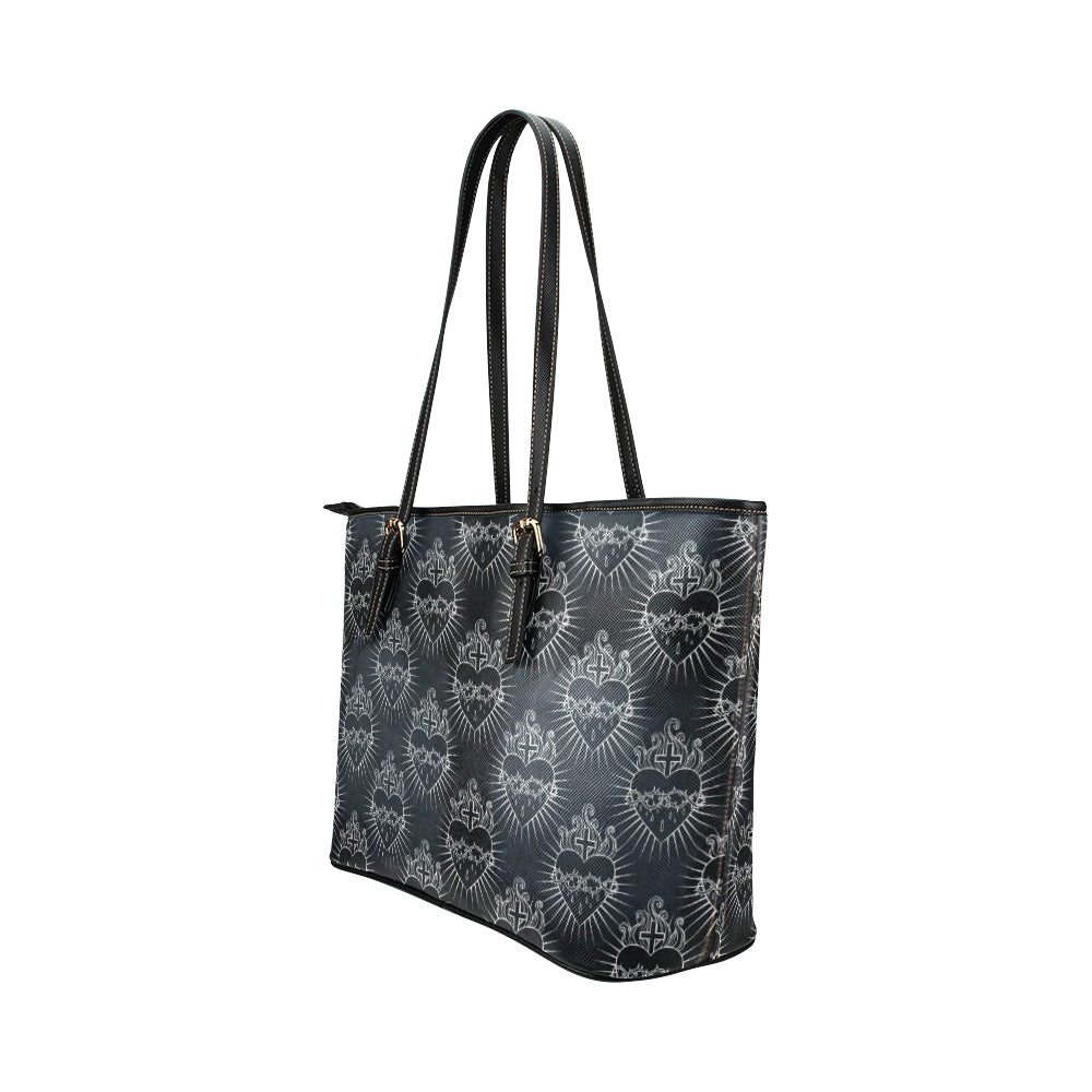 Christian Heart Tattoo Style Leather Tote Bag