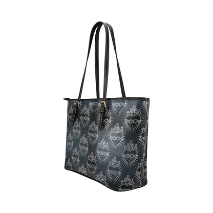 Christian Heart Tattoo Style Leather Tote Bag