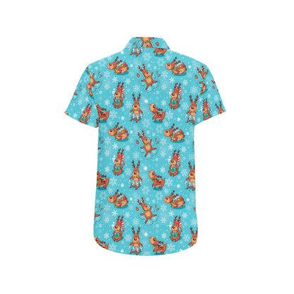 Reindeer Print Design LKS402 Men Short Sleeve Button Up Shirt