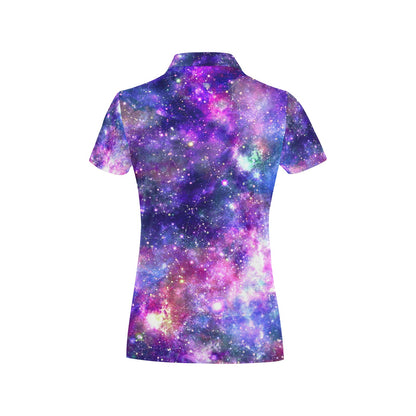 Galaxy Night Stardust Space Print Women's Polo Shirt
