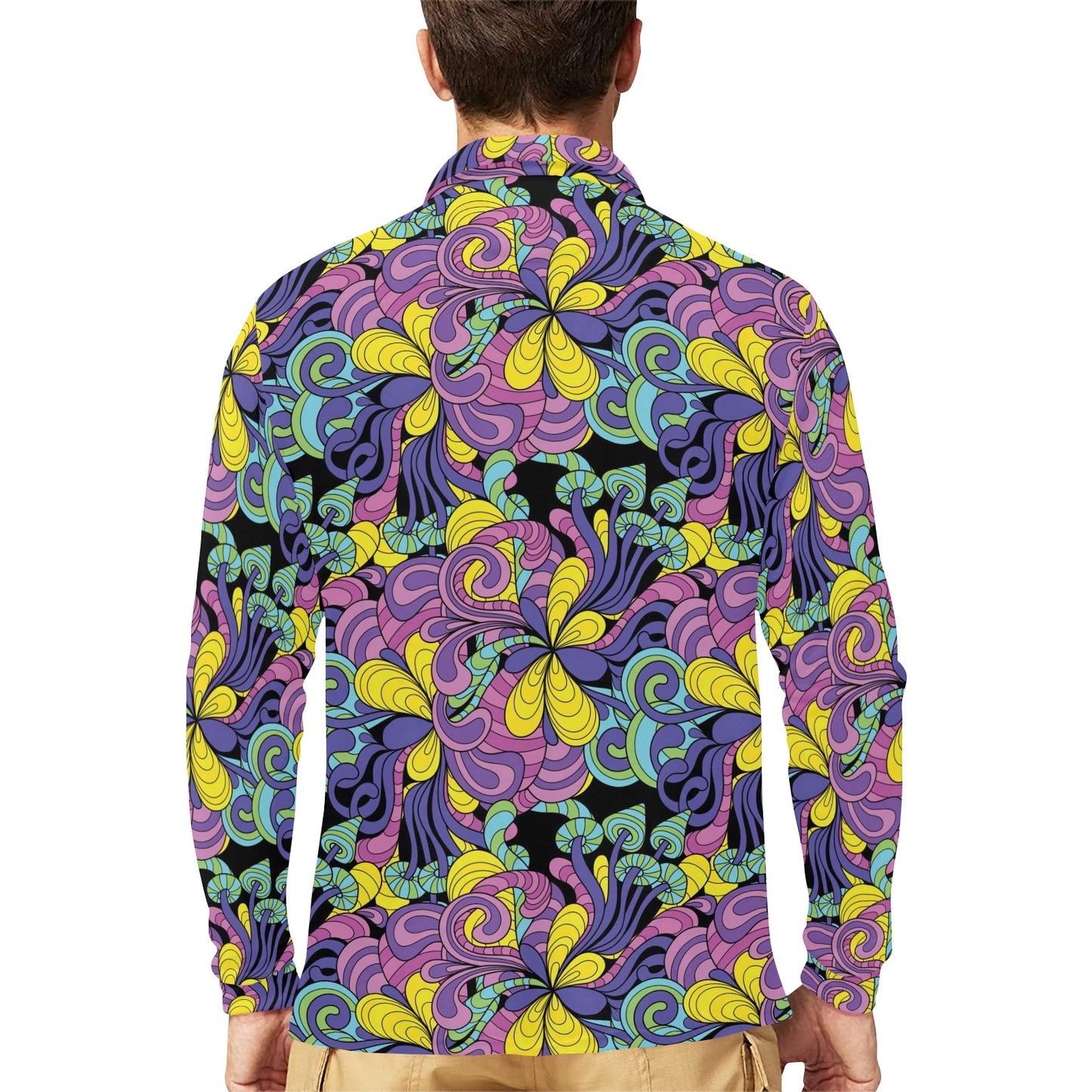 Trippy Print Design LKS305 Long Sleeve Polo Shirt For Men's