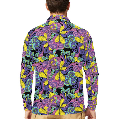 Trippy Print Design LKS305 Long Sleeve Polo Shirt For Men's