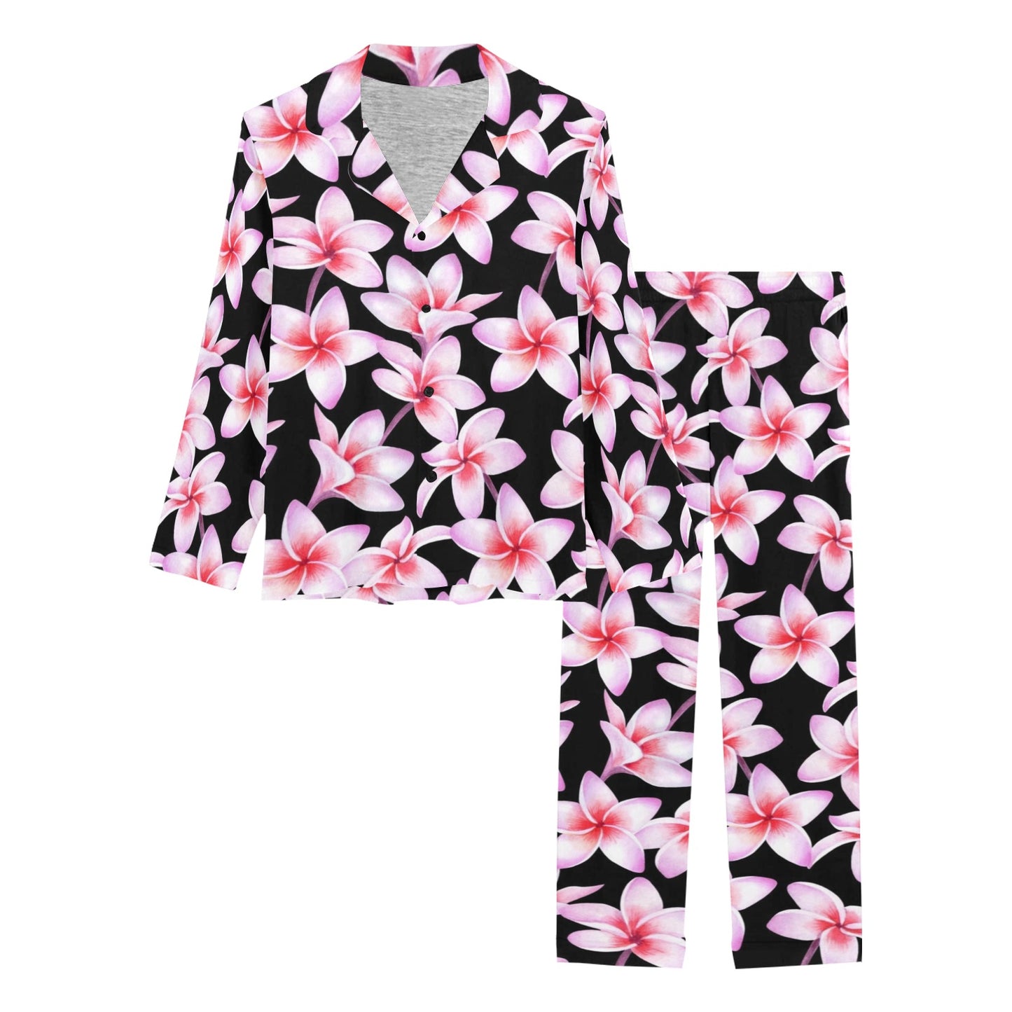 Pink Plumeria Pattern Print Design PM09 Women's Long Pajama Set