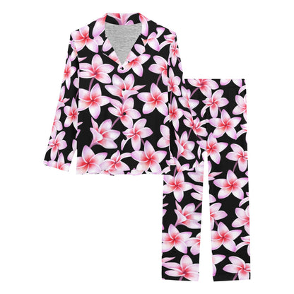 Pink Plumeria Pattern Print Design PM09 Women's Long Pajama Set