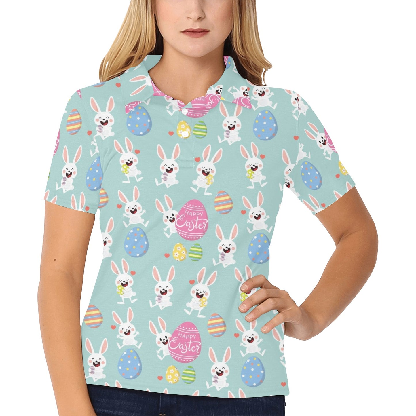 Easter Eggs Pattern Print Design RB014 Women's Polo Shirt