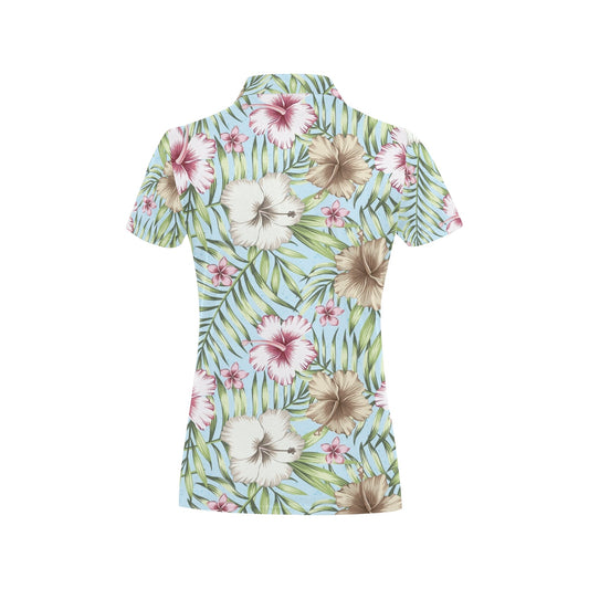 Tropical Flower Pattern Print Design TF05 Women's Polo Shirt