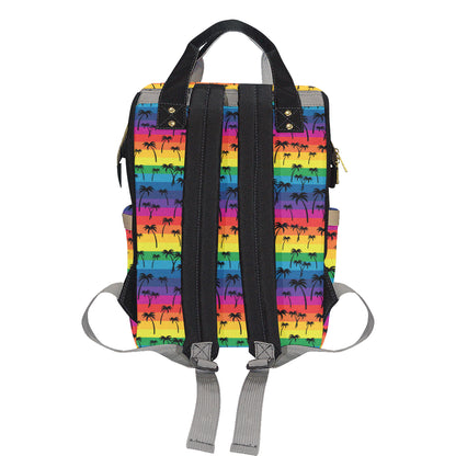 Palm Tree Rainbow Themed Print Diaper Bag Backpack