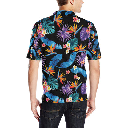 Tropical Flower Pattern Print Design TF018 Men Polo Shirt