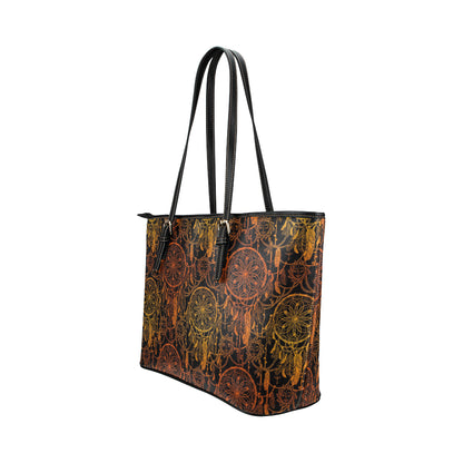 Dream catcher Sun and Moon Leather Tote Bag