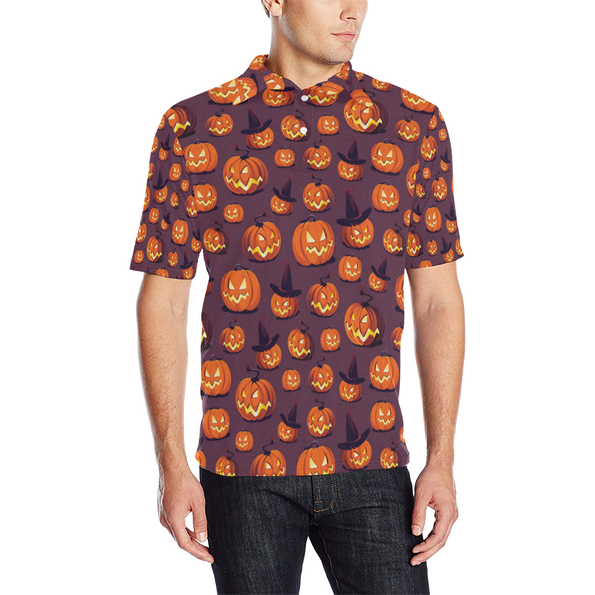 Halloween Pumpkin Pattern Print Design 03 Men Polo Shirt