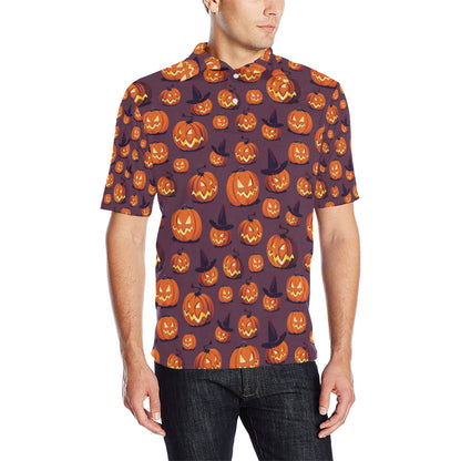 Halloween Pumpkin Pattern Print Design 03 Men Polo Shirt