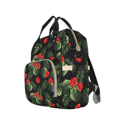 Red Hibiscus Tropical Diaper Bag Backpack