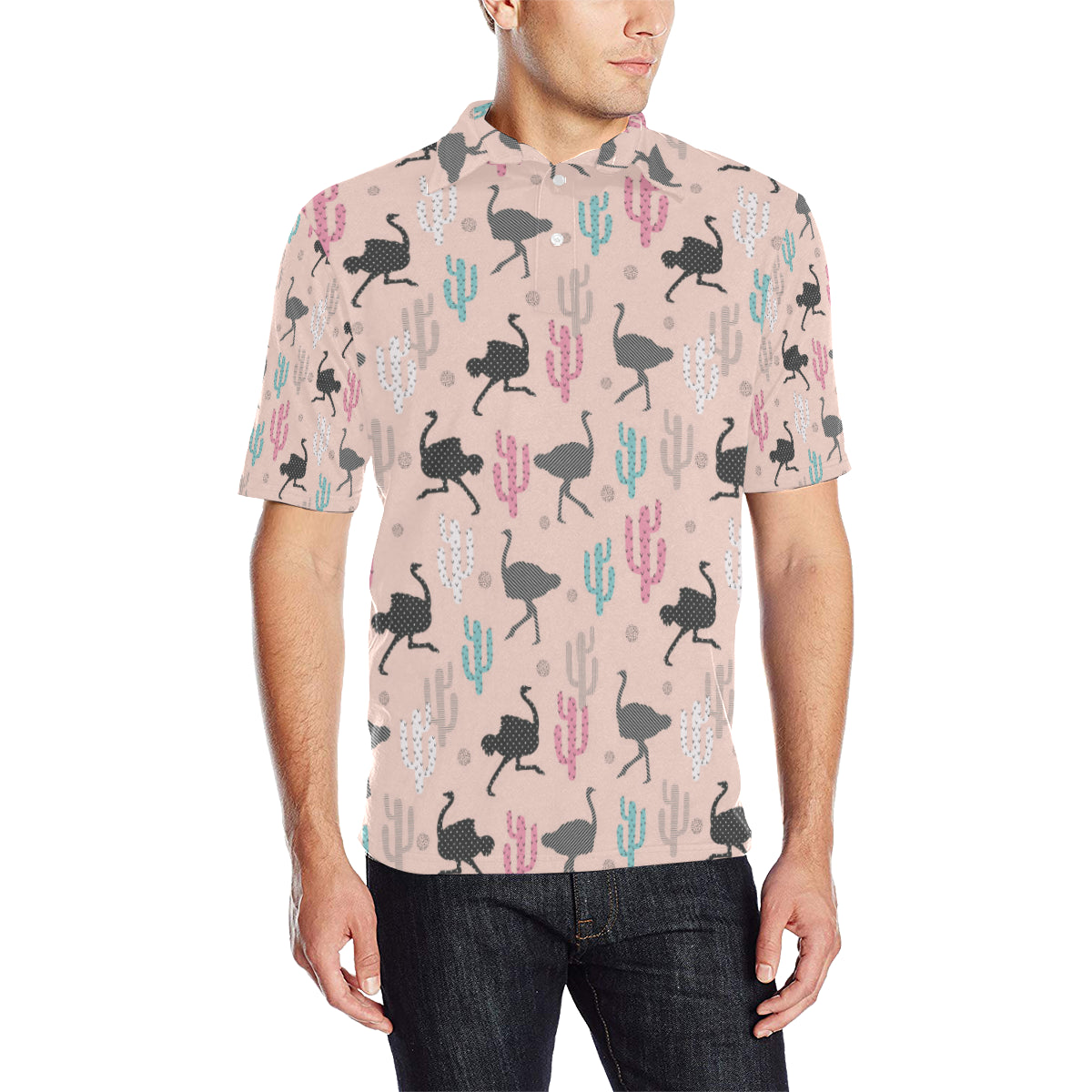Ostrich Pattern Print Design 03 Men Polo Shirt