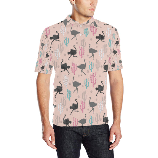 Ostrich Pattern Print Design 03 Men Polo Shirt