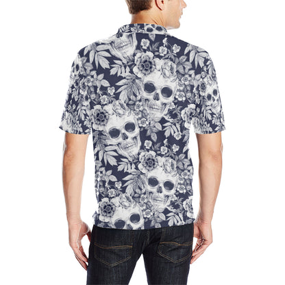 Skull Floral Beautiful Men Polo Shirt