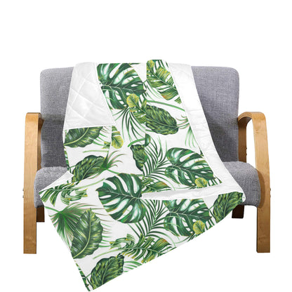 Green Pattern Tropical Palm Leaves Premium Quilt
