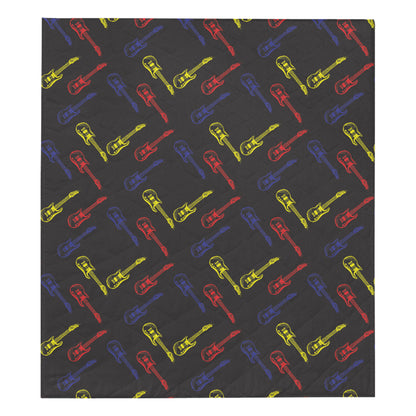 Electric Guitar Pattern Print Design 03 Premium Quilt