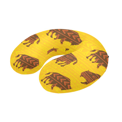Bison Native Pattern Print Design 01 U-Shaped Travel Neck Pillow