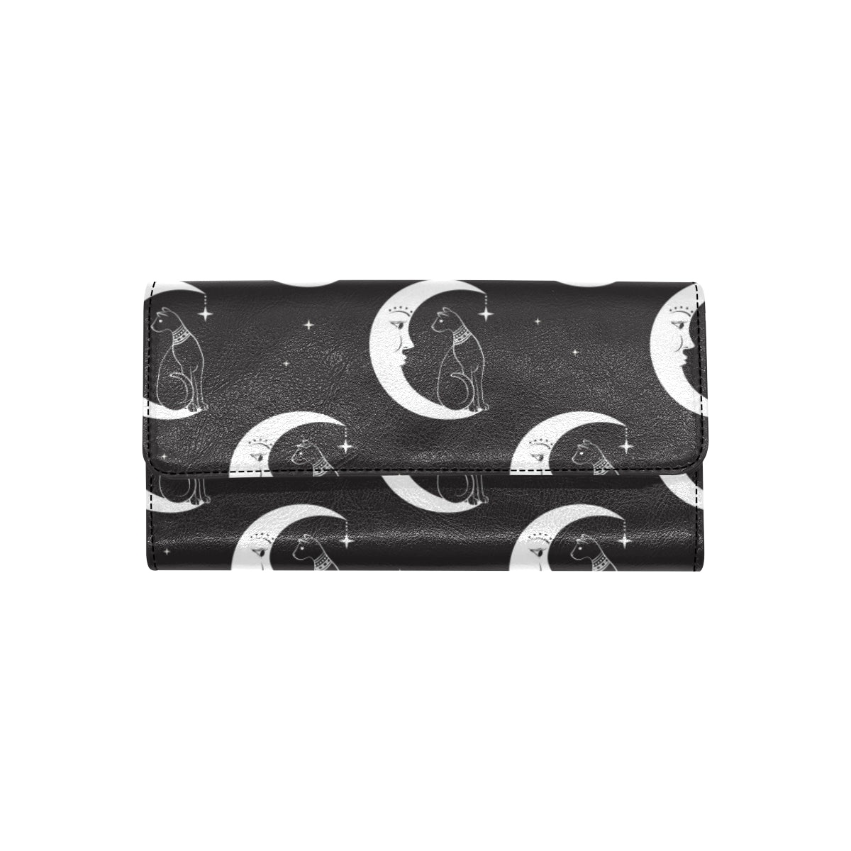 Moon with Cat Pattern Print Design 04 Women's Trifold Wallet