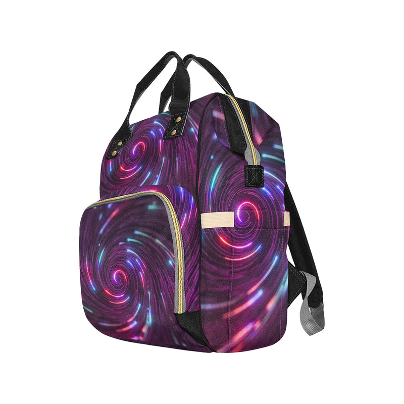 Vortex Twist Swirl Purple Neon Print Diaper Bag Backpack